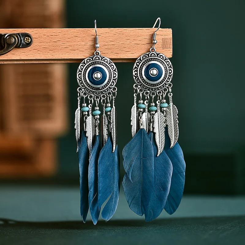 Bohemian Tassel Earrings For Women Dangle Long Earings Feather Boho Drop Earring Beads Vintage Jewelry Brincos Oorbellen Hangers