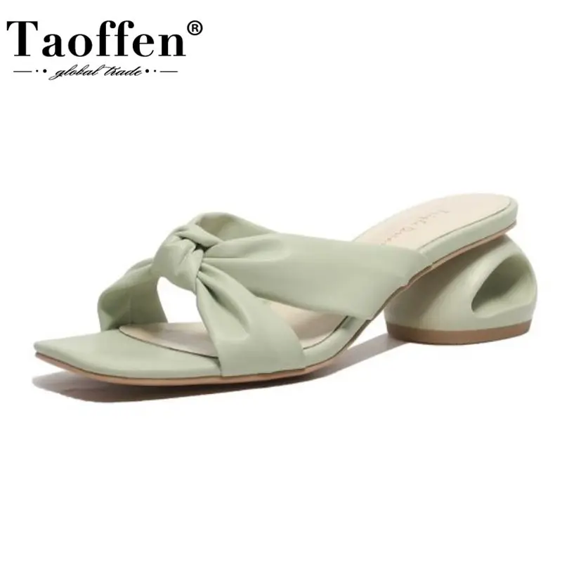 

Женские шлепанцы без застежки Taoffen, туфли размеров 34-39 с открытым носком и бантом на необычном каблуке