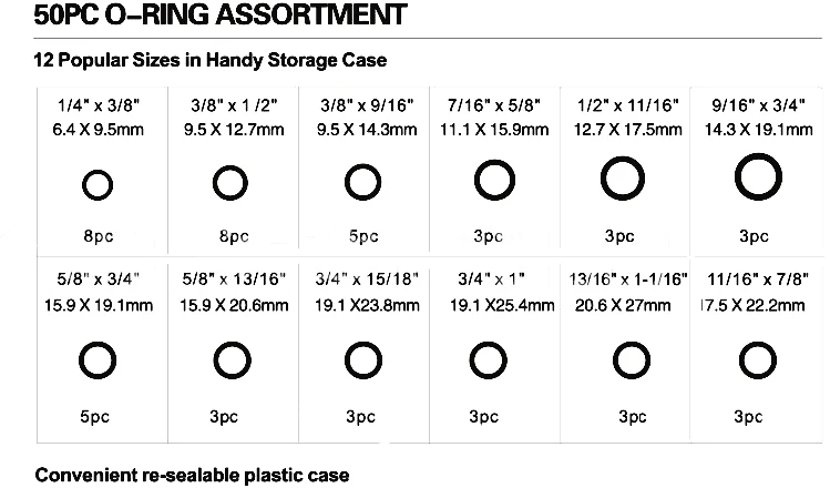 50 шт. резиновые уплотнительные кольца прокладки в ассортименте Женский комплект