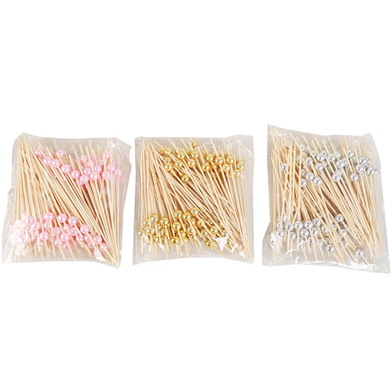 

12Cm 100Pcs Lmitation Parels Wegwerp Fruit Vork Creatieve Cocktail Teken Gebak Decoratie Teken/Ktv/Party Bar/Kerst