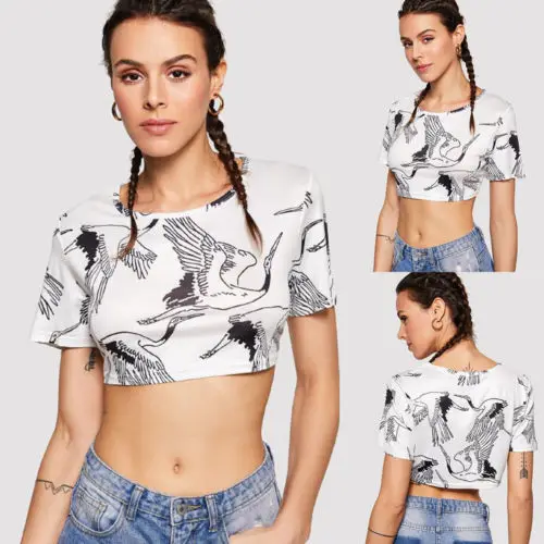 Сексуальная Женская модная футболка в стиле Харадзюку полосатая с коротким