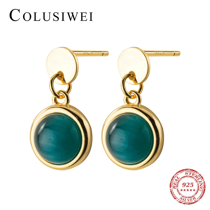 Colusiwei элегантные серьги-гвоздики из натурального зеленого опала для женщин 925