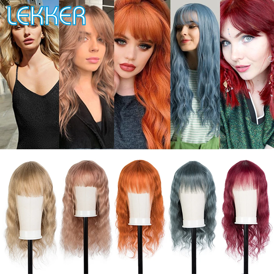 

Lekker Long Colored Loose Deep Wave Human Hair With Bangs For Women Brazilian Remy Natural Body Wavy Bob Glueless Non Lace Wigs