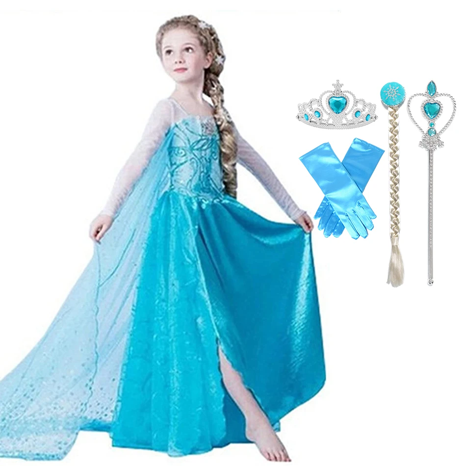 Disney Frozen Elsa Dress Princess Party Vestidos Cosplay Girl Clothing Snow Queen Print Birthday Princess Dress Kids Costume