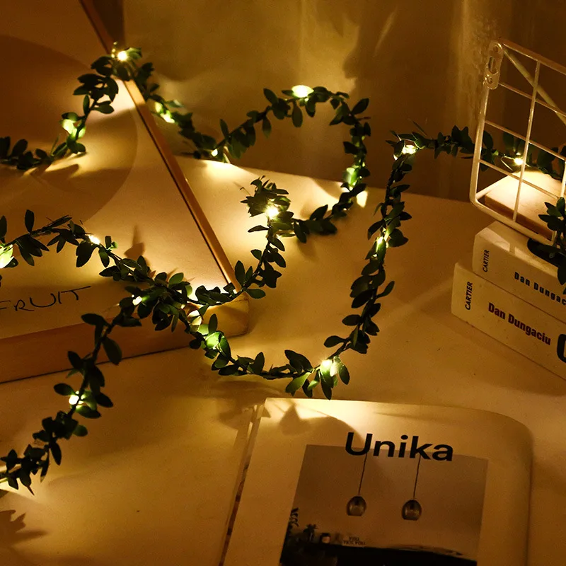 

Garden Artificial plants green leaf rattan string outdoor fence solar waterproof light Garland back drop curtains party decor