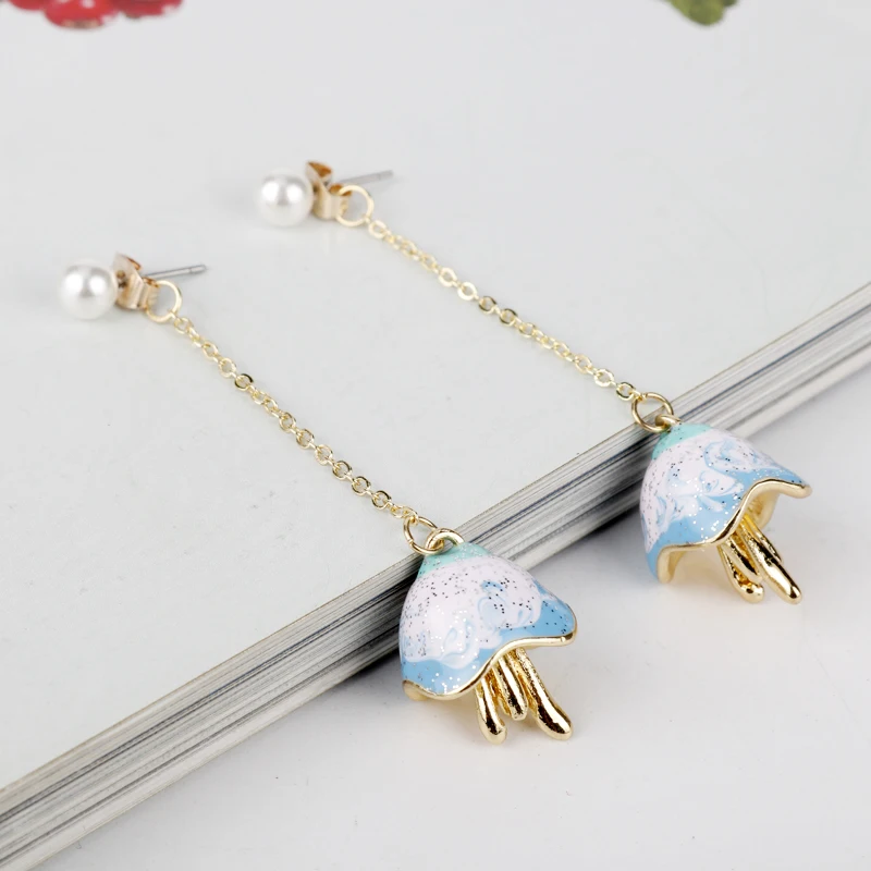 Модные женские серьги морские животные голубые медузы серьги-подвески ювелирные