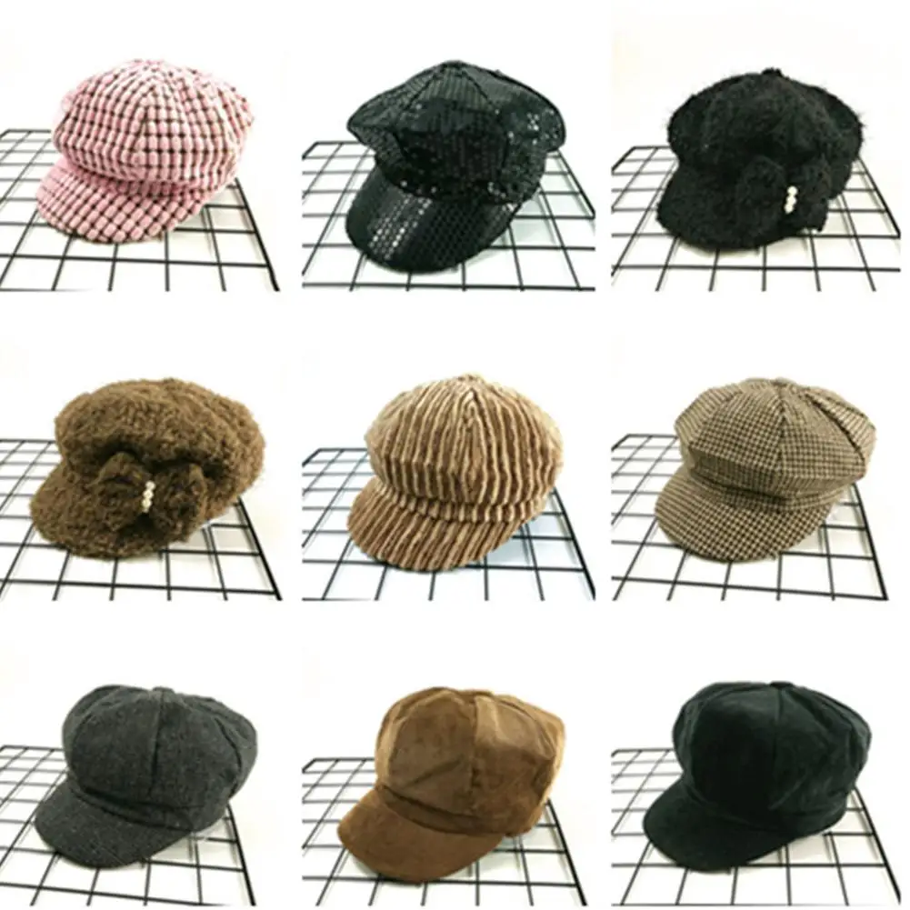 Зимние береты для женщин шерстяные Восьмиугольные женские плоские шапки подарки