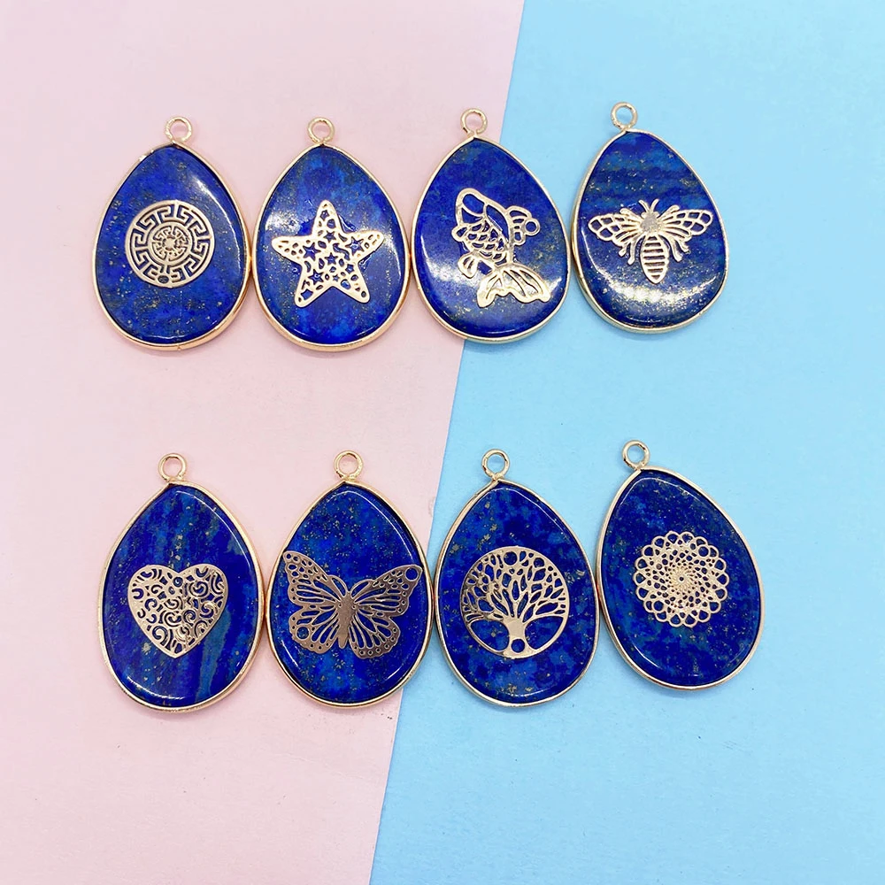 

Lapis Lazuli Natural Stone Pendants Water Drop DIY Royal Blue Charms for Jewelry Making Necklace Accessories Butterfly Pattern