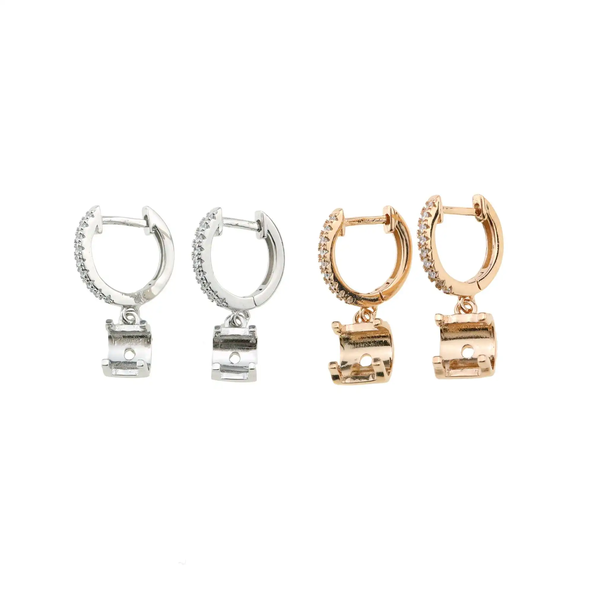 

1Pair Round Hook Earrings Settings Pave Rose Gold Plated Solid 925 Sterling Silver Bezel DIY Supplies for Gemstone 1706052