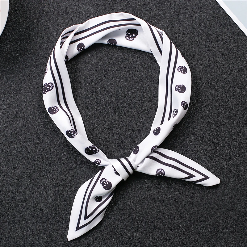 

Women Bag Scarf Tie Fashion Skull Print Female Neck Scarves Silk Skinny Ribbons Lady's Hair Band Scarfs 2020 New