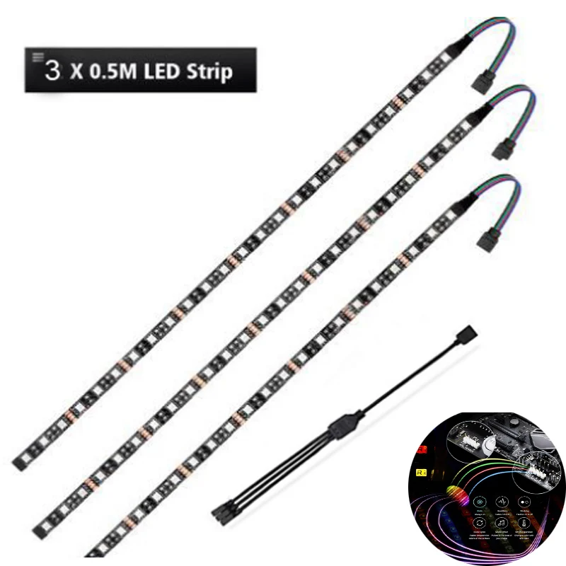 3x0.5m led strip Для Mid чехол с рисунком башня свет геймер DIY аура синхронизация M/B светодиодный RGB игровой гибкие 5050 Светодиодные полосы световая лента лампа с 4pin RGB заголовок - Испускаемый цвет: 3x0.5m led strip