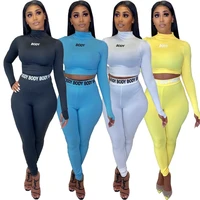 autumn winter two 2 piece sets long sleeve crop tops skinny pants sportsuits bodycon outfits women sets sexy tracksuits dn8365