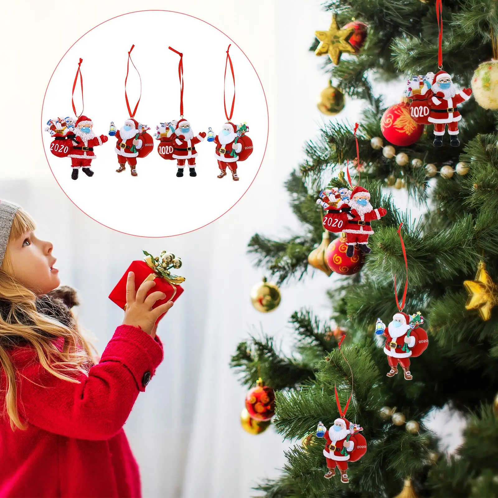 Для волос (4 предмета) Рождество дерево Подвеска Рождественский Санта Клаус висит