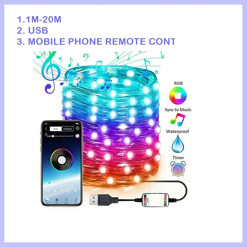 

Рождественские украшения, Рождественская елка, светодиодная гирлянда, умная Светодиодная лампа с Bluetooth, гирлянда с дистанционным управлени...