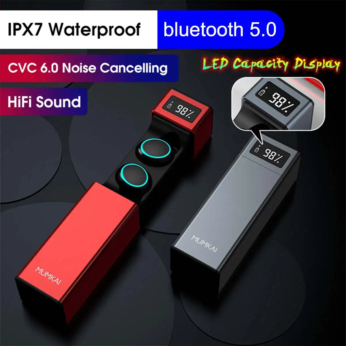 CLAITE беспроводные TWS bluetooth наушники IPX7 водонепроницаемые спортивные шумоподавления HiFi в ухо наушники с микрофоном для Iphone