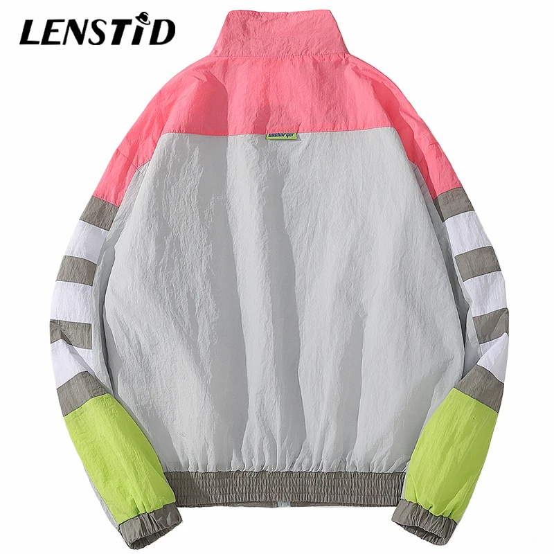 LENSTID мужские куртки в стиле хип хоп ветровка с цветными блоками Лоскутная Вышивка
