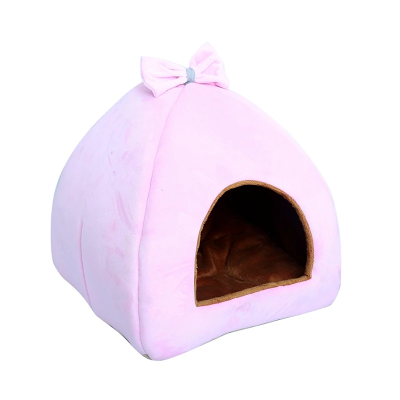 Pink New Arrival Cat House Warm Puppy Bed Yurt Shaped Pet House for Kittens Puppy Short Plush Dog Cage Comfortable Pet Supplies - Цвет: Pink
