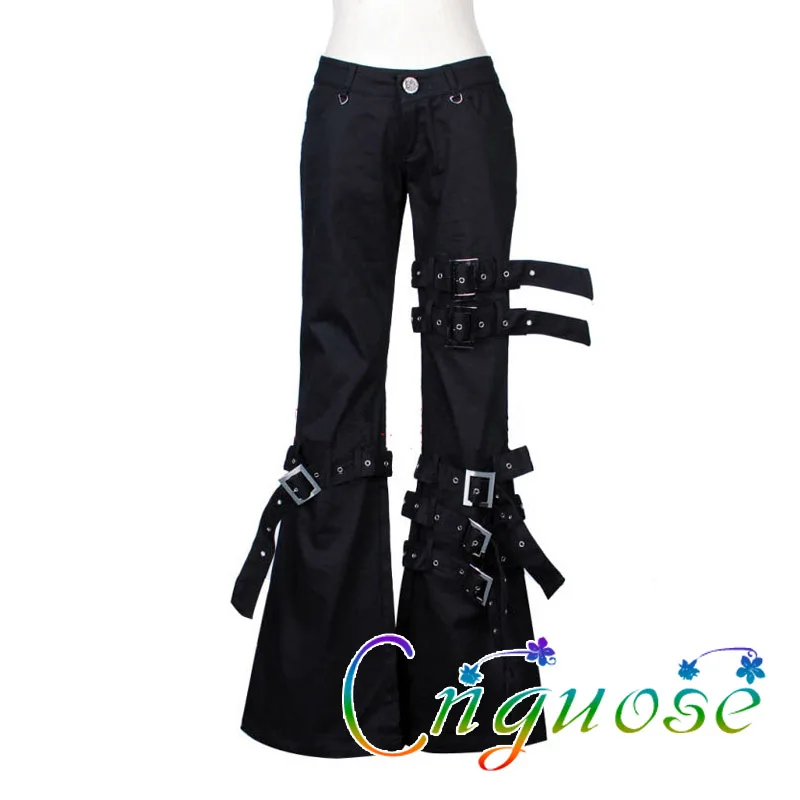 2020 New Punk Retro Style Micro-Flare Jeans Female Trendy Personality Black Rivets Modis Womens Flared Pants Streetwear Neutral