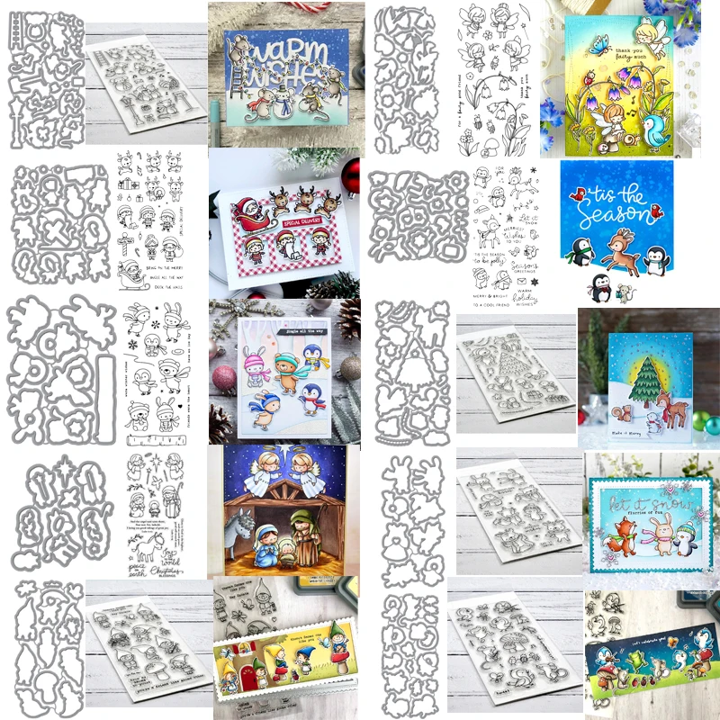 

Christmas Winter Animal Elves Clear Stamps with Metal Cutting Dies For Diy Scrapbooking Embossing Transparent Seal Handmade