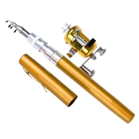 p mini aluminium alloy brass portable alloy telescopic pocket pen shape fishing rods reel poles 1 fishing rod and reel