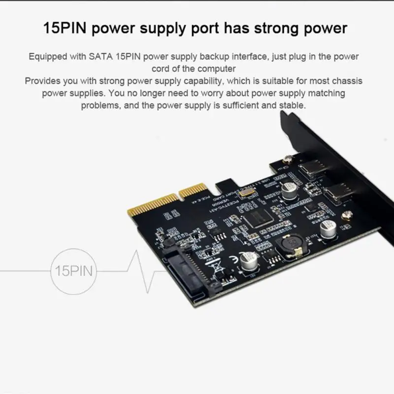 Плата расширения PCI-E-Dual Type-C USB3.1 2 порта 5 Гбит/с высокоскоростной адаптер Type C
