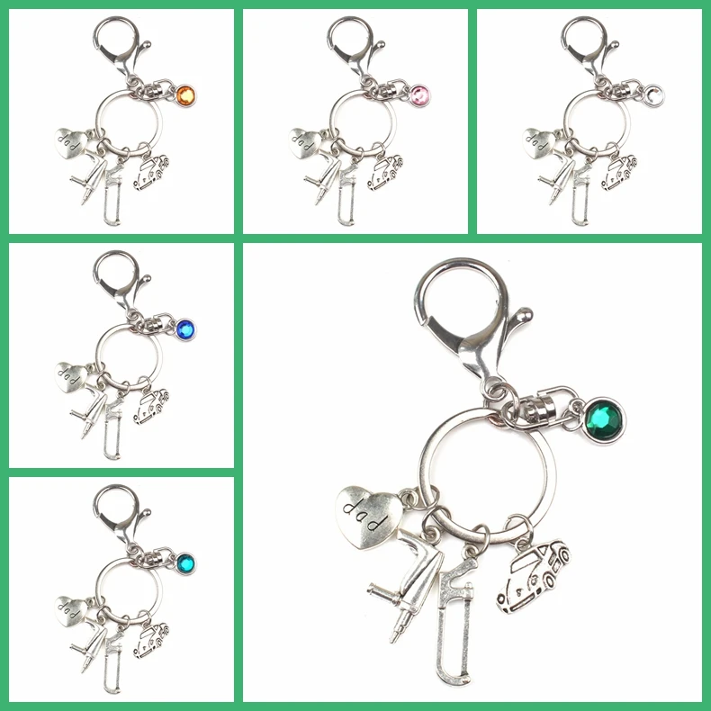 

New 9 Color Fashion Auto Repair Kit Keychain Mini Steel Ruler Hacksaw Pendant Alloy Car Keychain Daddy Day Gift Souvenir