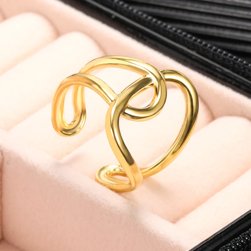 

Stainless Steel Geometric Rings For Women Gold Platinum Color Hollow Open Intersecting Rings Finger Accessories Jewelry Gifts