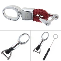 short type zinc alloy pu leather car key case accessories key ring weave pendant rope with installation tool and hanging buckle