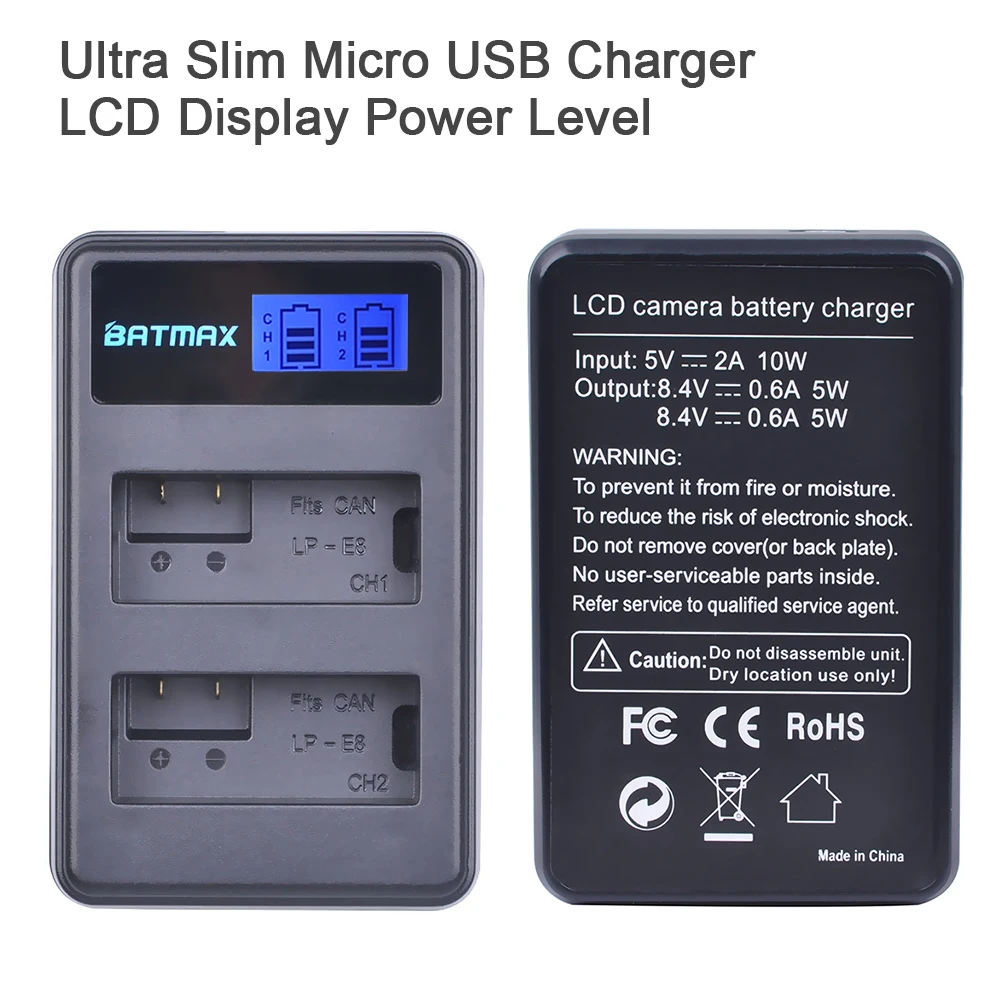 

2Pcs 1800mah LP-E8 LP E8 Battery Batterie AKKU + LCD Dual Charger for Canon EOS 550D 600D 650D 700D X4 X5 X6i X7i T2i T3i