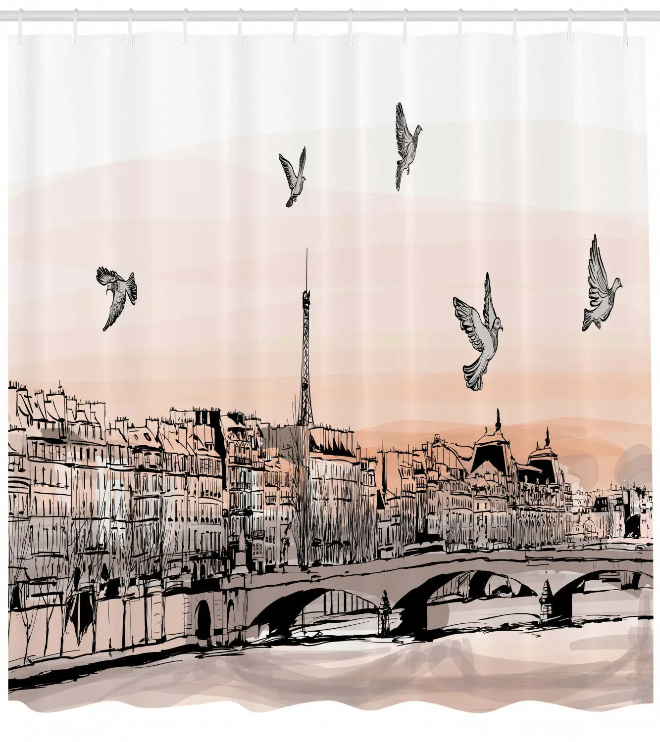 

Paris Shower Curtain Sketch of Eiffel Tower Print Custom