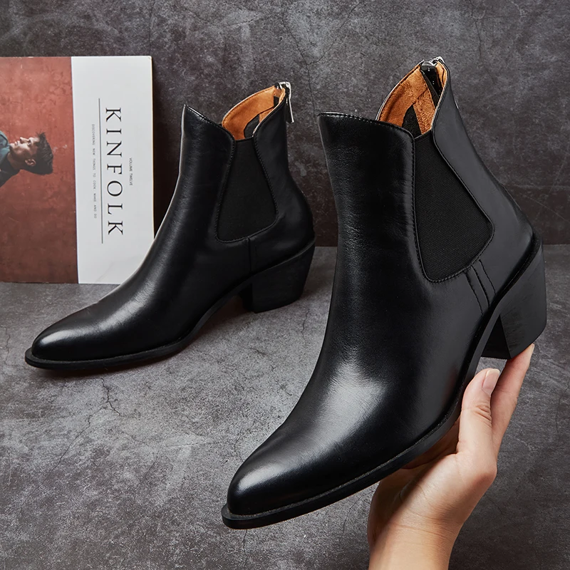 Женские удобные ботинки Челси из натуральной кожи без застежки на низком каблуке