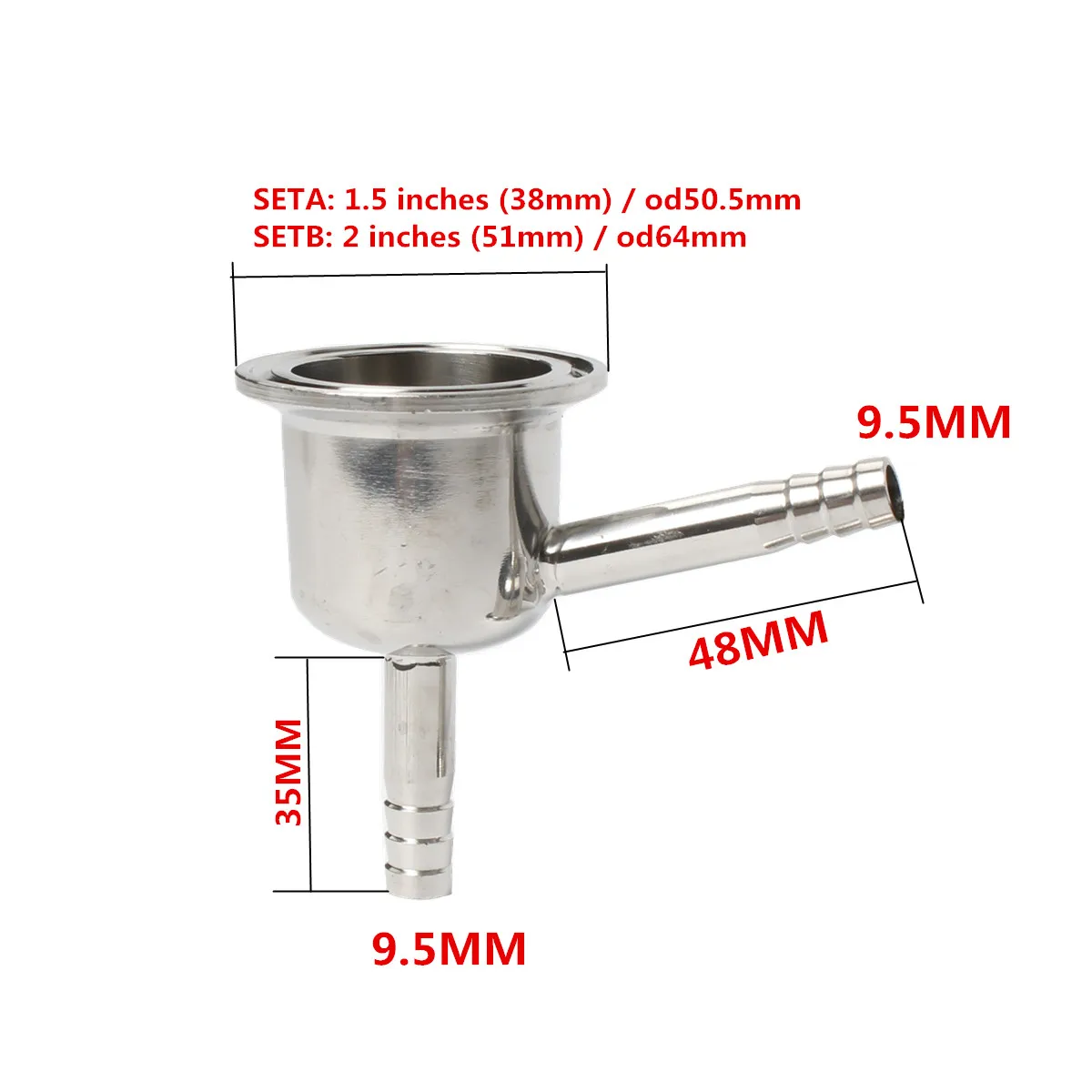 1,5 ''(38 мм) OD50.5 x 9,5 мм/2''(51 мм) OD64 x 9,5 мм a spina di pesce Tri-clamp редуктор с воздушной трубой