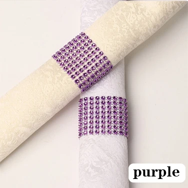 purple 6 шт., кольца для салфеток, стулья, пряжки, вечерние свадебные украшения, блестящие украшения, банты со стразами, держатель для салфеток ручной работы - Цвет: purple