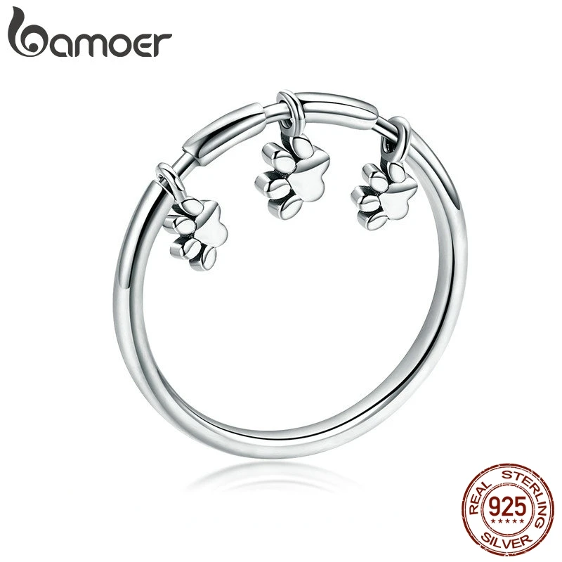 BAMOER, подлинные, 925 пробы, серебряные, животные, собаки, следы, кольца на палец для женщин, модное кольцо из стерлингового серебра, ювелирные изделия SCR394