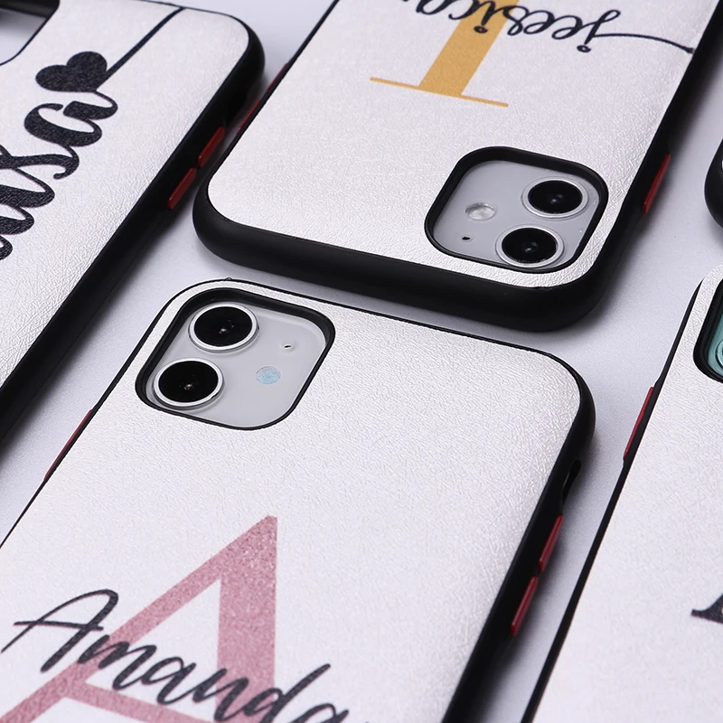 

Fashion DIY Letters Initial Custom Personalized Name Striped PU Leather Phone Case For iPhone 12 11 Pro XS Max XR 7Plus 8 8Plus