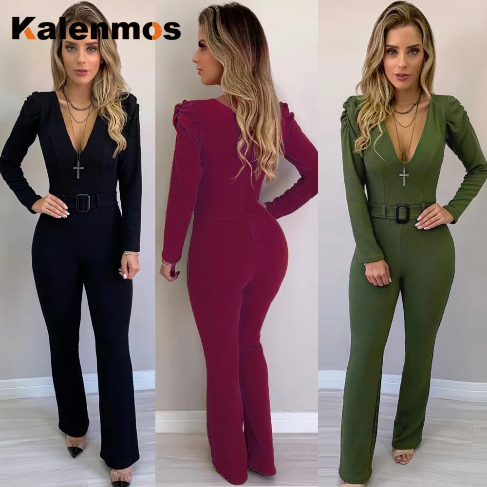 Сексуальный комбинезон с глубоким v-образным вырезом женский длинными рукавами