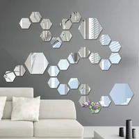 12pcset diy hexagon acrylic mirror effect sticker wall sticker mirror surface wall stickers home decoration for living room