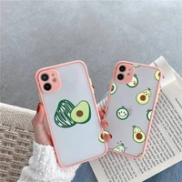 cute cartoon avocado phone case for iphone 13 12 11 mini pro xr xs max 7 8 plus x matte transparent pink back cover