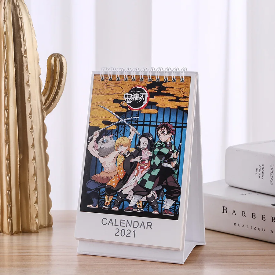 

2021 Newest Cosplay Anime Cartoon Demon Slayer Blade Desk Calendar Kadomon Tanjiro Nidouzi Cosplay Decoration for Date