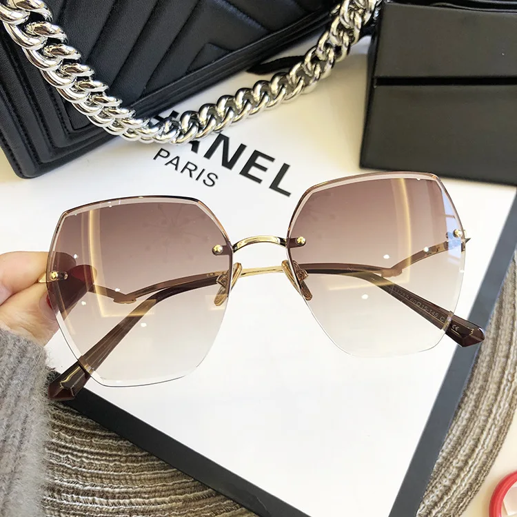Fashion Rimless Sunglasses For Women Big Luxury Brand Designer UV400 Glasses Female Gradient Shades Women's accessories