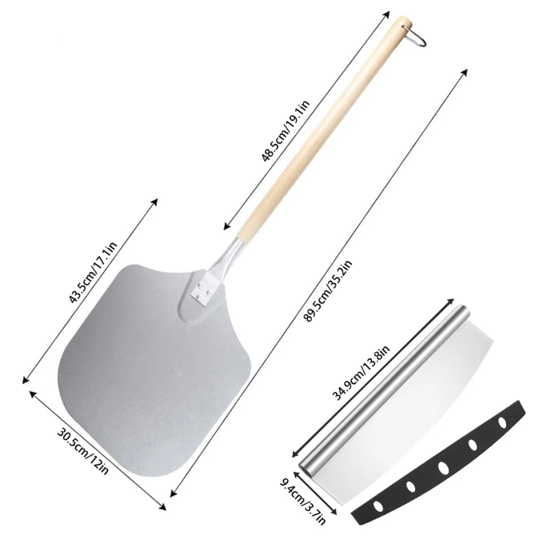 

1 Pack Aluminum Material Pizza Paddle with Wooden Handle Rocker Cutter Tool