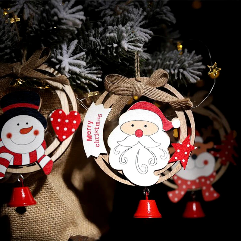 

New Christmas Decoration Pendant Bow Wood Ring with Bell Pendant Wedding Birthday Party Decoration Christmas Tree Decoration DIY