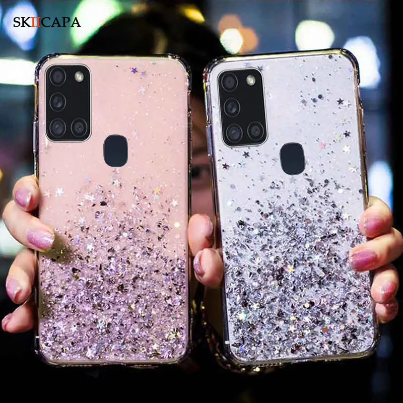 Чехол для Samsung A21S Note 10 Lite блестящий силиконовый чехол из ТПУ с блестками Galaxy S20 FE 5G