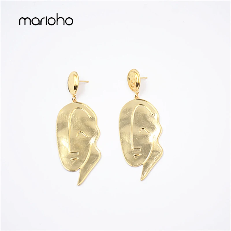 Крупные серьги-подвески в виде абстрактного искусства с человеческим лицом для