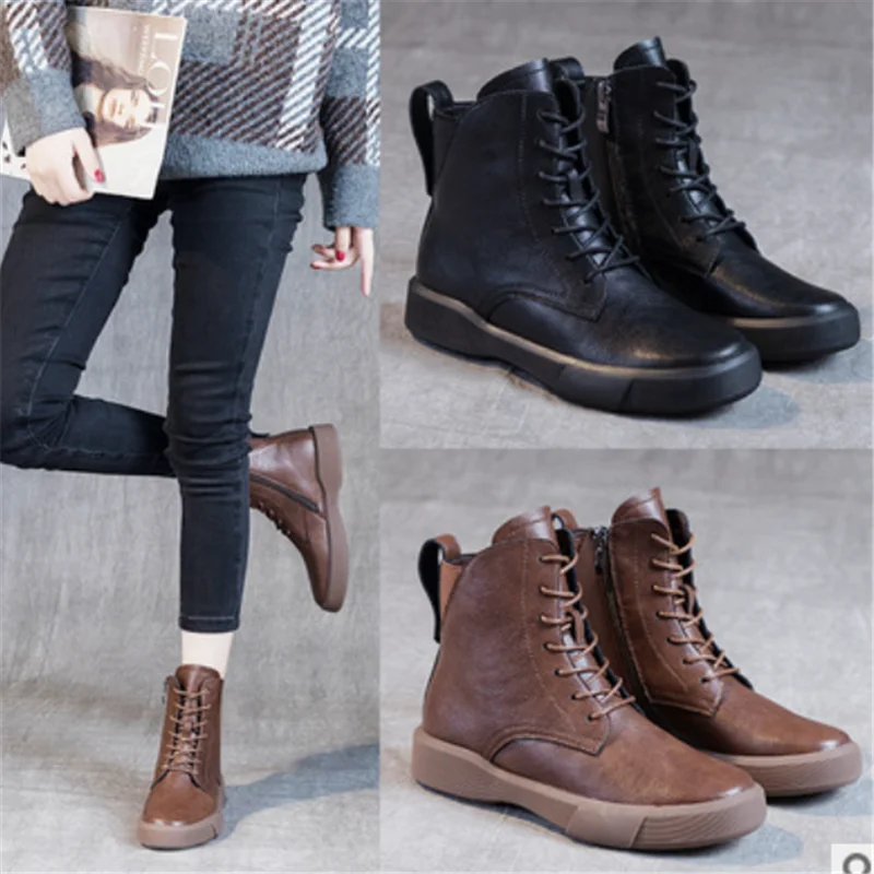 

2021 high quality new leather Martin women's boots large size cowhide women's shoes ladies short boots retro thick-soled cotton