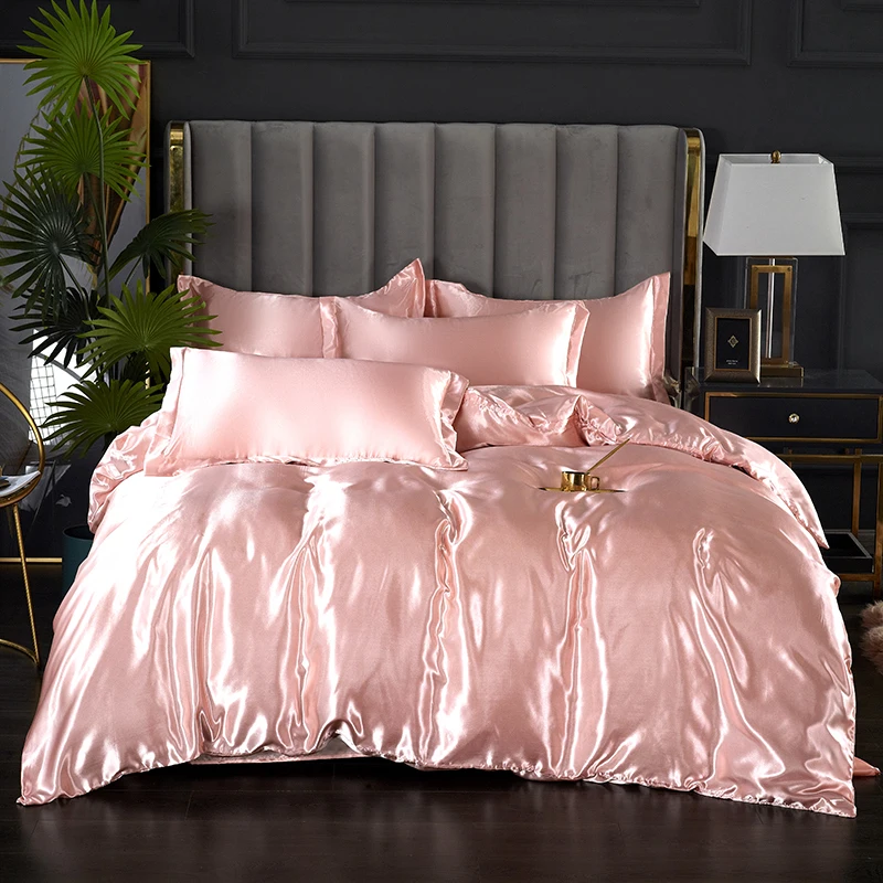 

Luxury Faux Silk Bedding Set Duvet Cover Rich Super Soft Solid Color Stain-Resistant Wrinkle Free Satin Bed Set