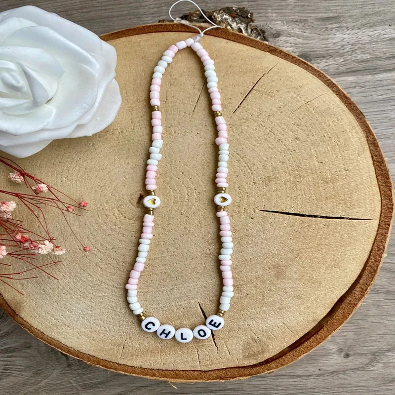 

Bohemia New Colorful Beaded Mobile Phone Chain Fashion Simple Letter Phone Case Anti-Lost Lanyard Charm Jewelry For Women Gift