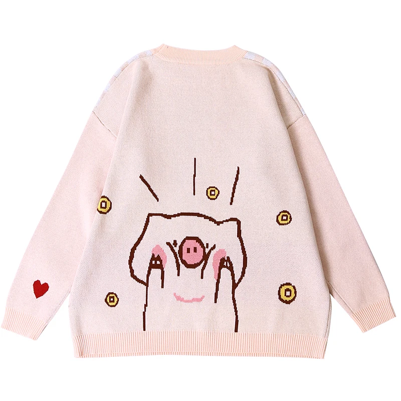 

New winter light pink lovely pig autumn outfit new round neck long sleeve loose cotton comfortable sweater female