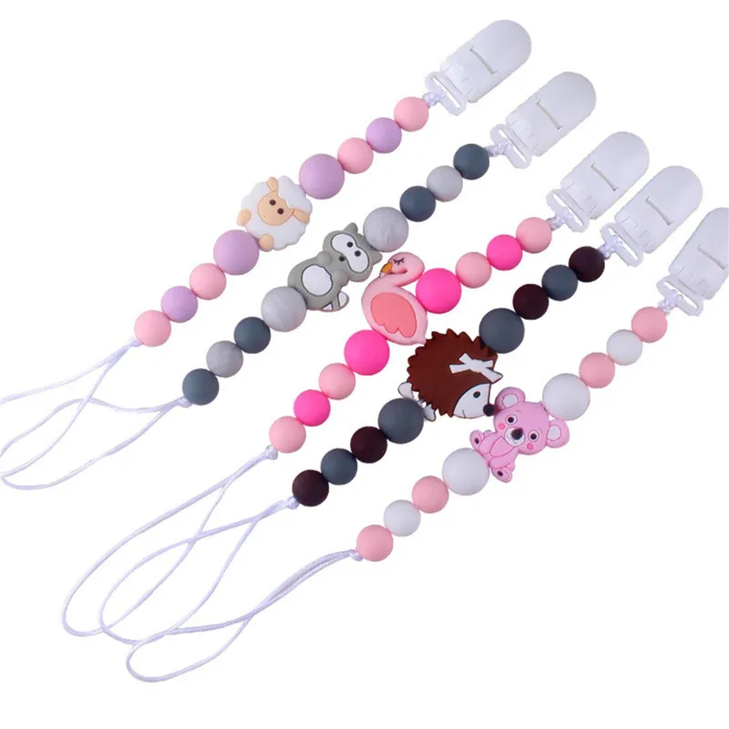 Силиконовые Детские Прорезыватели Соска с животным зажимами цепь для Подвеска