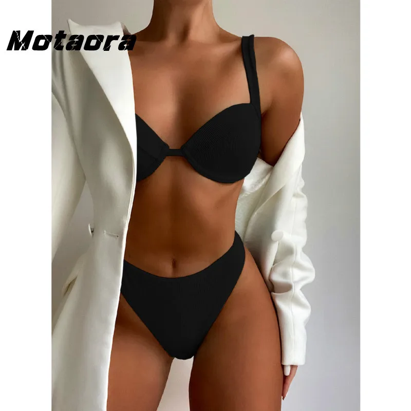

Sexy Solid Color Brazilian Swimsuit Women Two Pieces Bikini Set Summer Halter Push Up Beachwear High Cut Thong Swimwear Female